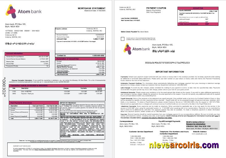 UK Atom Bank mortgage statement 1-2